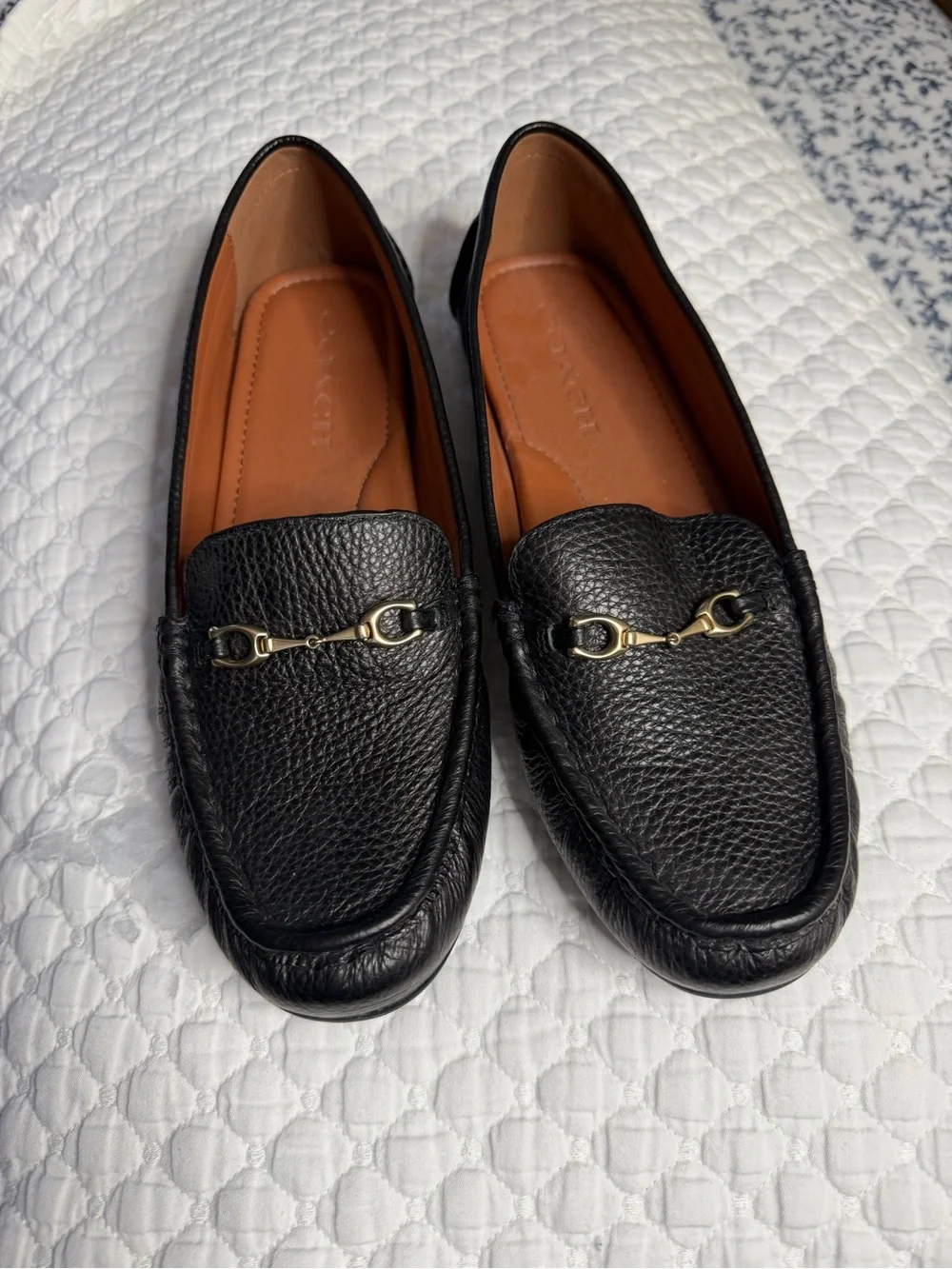 Coach Black Pebbled Leather Horsebit Loafers